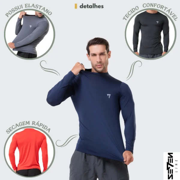 Kit 3 Camisetas Térmicas Masculina Segunda Pele Camisa Uv50- - Imagem 7