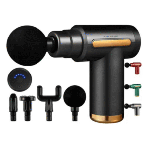 Massageador Pistola Elétrico Profissional Muscular Portátil Cor Preto e dourado