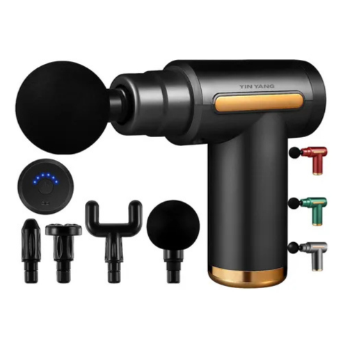 Massageador Pistola Elétrico Profissional Muscular Portátil Cor Preto e dourado