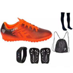 Kit Chuteira Society Uz + Meião Caneleira Mochila Relógio Infantil
