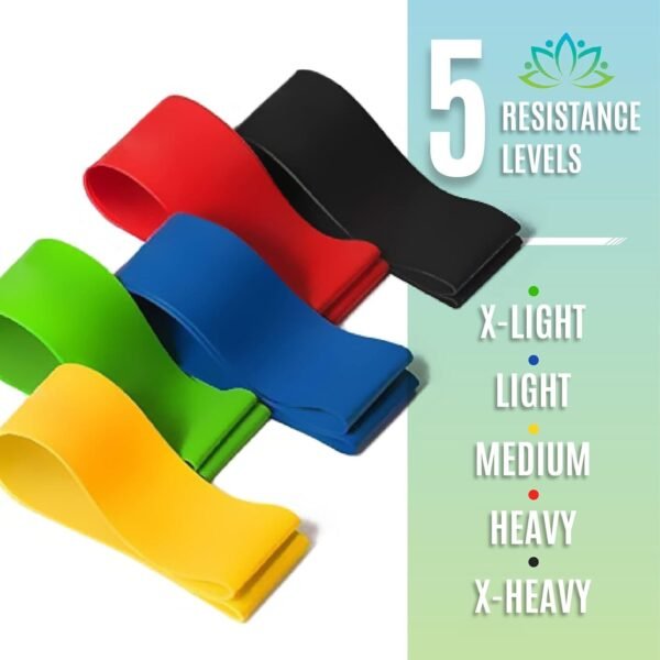 Kit 5 Faixas Elásticas Elásticos Alongamento Pilates Yoga Exercícios Condicionamento Físico Yoga Saúde Relaxamento Academia Músculos Personal Trainer Thera Band Fitness Mini Bands - Imagem 5
