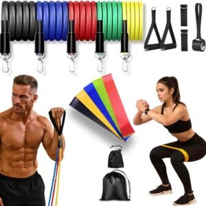 Kit 17 Peças Elástico Extensor + Miniband Treino Em Casa Exercício Físico Academia Fisioterapia Musculação Crossfit Pilates Yoga Aquecimento Funcional Alongamento Malhar Emagrecimento