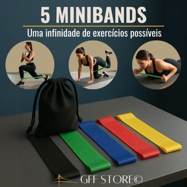 Kit 17 Peças Elástico Extensor + Miniband Treino Em Casa Exercício Físico Academia Fisioterapia Musculação Crossfit Pilates Yoga Aquecimento Funcional Alongamento Malhar Emagrecimento - Imagem 6