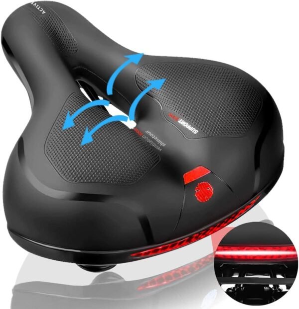 Assento de bicicleta confortável , selim de bicicleta largo com absorção de choque , almofada de bicicleta macia à prova d'água com lanterna traseira adequada para bicicletas internas/externas - Imagem 4