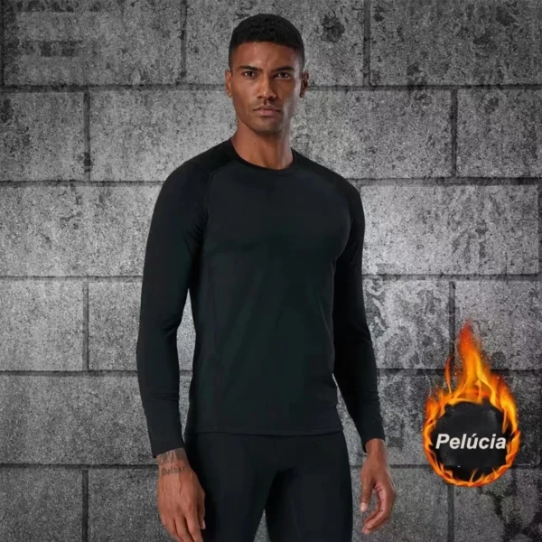 Compressão Manga Longa Camiseta De Fitness Roupa Interior Térmica Masculina Secagem Ginásio Roupas Esportivas Proteção S - Imagem 4