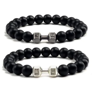 20g Ginásio Fitness Beaded Pulseira Unisexo Pedra Matte Dumbbell Fashion Men Pulseiras Punk Ajustável