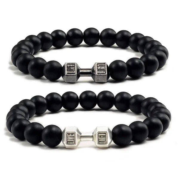 20g Ginásio Fitness Beaded Pulseira Unisexo Pedra Matte Dumbbell Fashion Men Pulseiras Punk Ajustável
