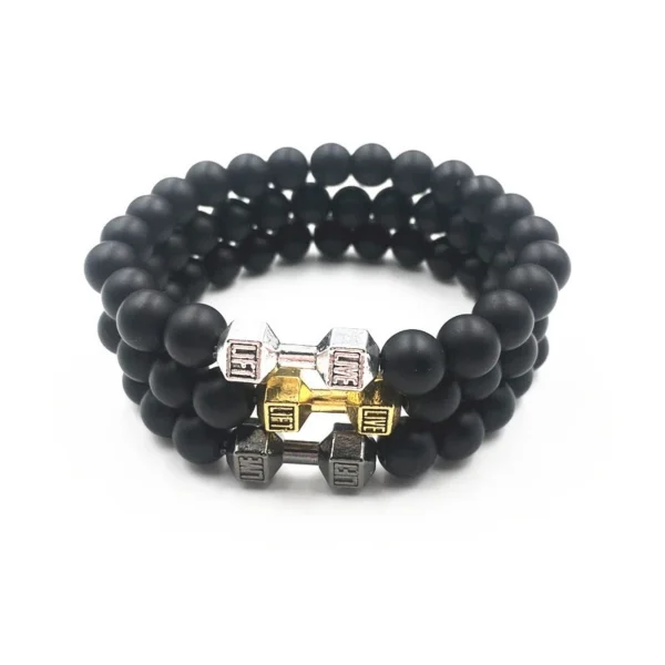 20g Ginásio Fitness Beaded Pulseira Unisexo Pedra Matte Dumbbell Fashion Men Pulseiras Punk Ajustável - Imagem 7