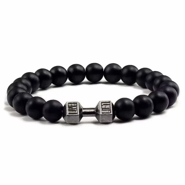 20g Ginásio Fitness Beaded Pulseira Unisexo Pedra Matte Dumbbell Fashion Men Pulseiras Punk Ajustável - Imagem 4
