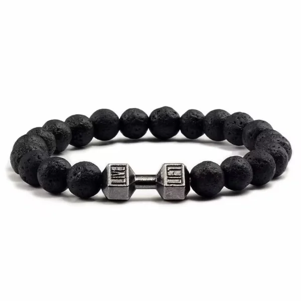 20g Ginásio Fitness Beaded Pulseira Unisexo Pedra Matte Dumbbell Fashion Men Pulseiras Punk Ajustável - Imagem 3