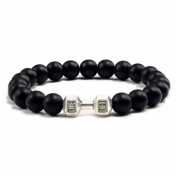 20g Ginásio Fitness Beaded Pulseira Unisexo Pedra Matte Dumbbell Fashion Men Pulseiras Punk Ajustável - Imagem 2