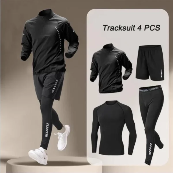 Jaqueta Seca Rápida Masculina De 4 Peças Para O Exterior Conjuntos De Corrida Fitness Calças De Jogging Sports Clothes - Imagem 3