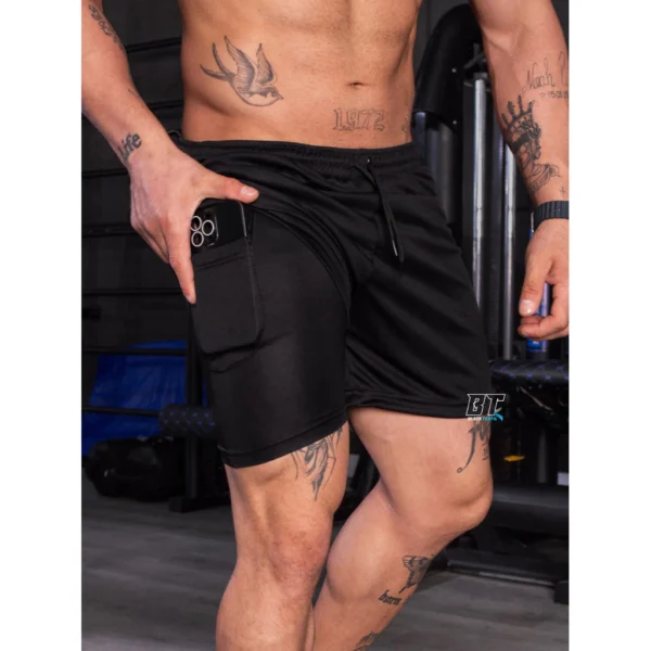Short Calção Bermuda RUN 2 Em 1 Masculina Academia Corrida Treino Com Compreensão - Imagem 3