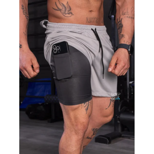 Short Calção Bermuda RUN 2 Em 1 Masculina Academia Corrida Treino Com Compreensão - Imagem 4