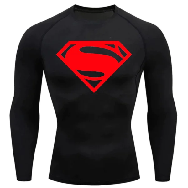 Camisa Compressão Proteção Uv 50+ Estampada Tecido Gelado Segunda Pele Manga Longa Super Man Super Homem Rash Guard - Imagem 2