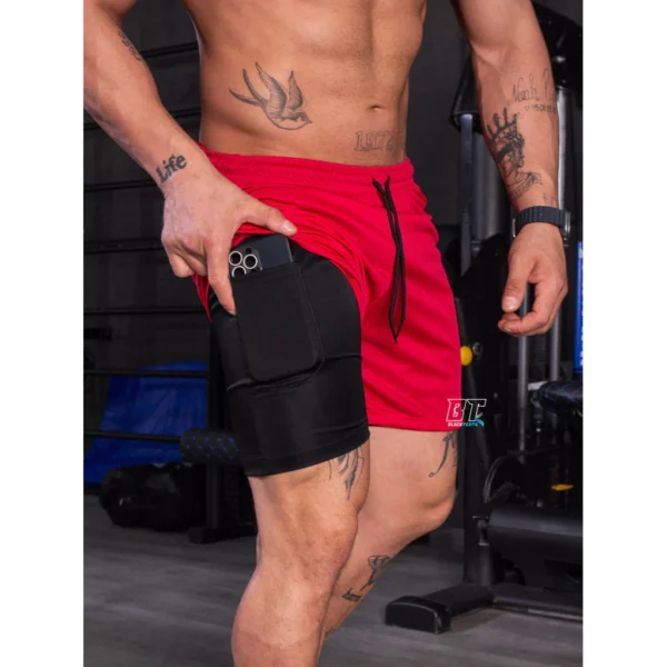 Short Calção Bermuda RUN 2 Em 1 Masculina Academia Corrida Treino Com Compreensão - Imagem 5