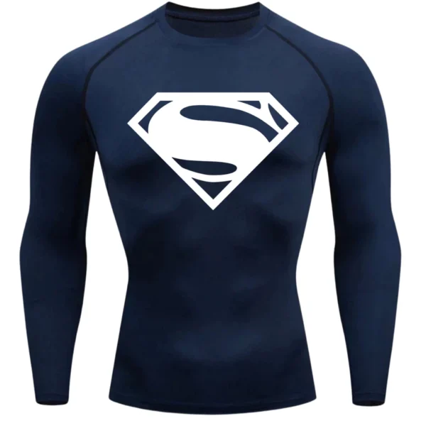 Camisa Compressão Proteção Uv 50+ Estampada Tecido Gelado Segunda Pele Manga Longa Super Man Super Homem Rash Guard - Imagem 5