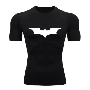 Camiseta Compressão Proteção Uv 50+ Segunda Pele Manga Curta Símbolo Batman Academia Rash Guard