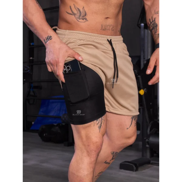 Short Calção Bermuda RUN 2 Em 1 Masculina Academia Corrida Treino Com Compreensão - Imagem 6