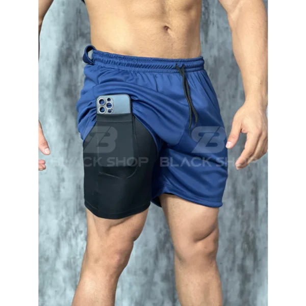 Short Calção Bermuda RUN 2 Em 1 Masculina Academia Corrida Treino Com Compreensão - Imagem 7