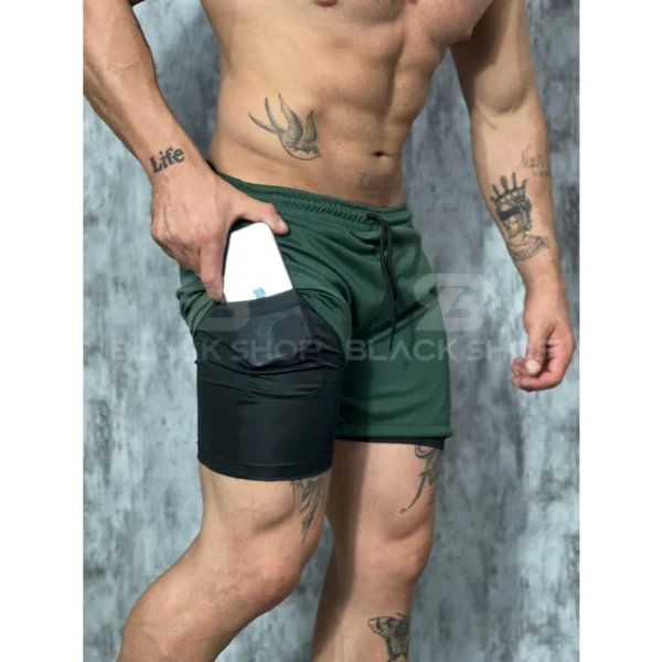 Short Calção Bermuda RUN 2 Em 1 Masculina Academia Corrida Treino Com Compreensão - Imagem 8