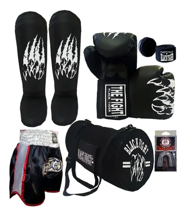 Kit Muay Thai Luva+ bandagem + bucal + caneleira + short + bolsa - Imagem 2