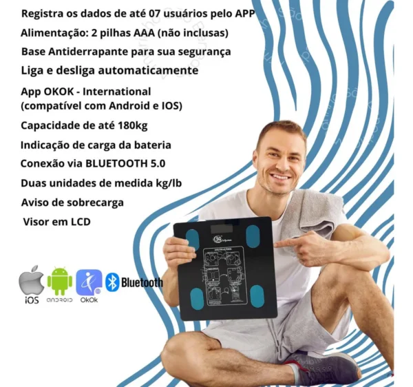 Balança Digital Bio impedancia Corporal Aplicativo Bluetooth - Imagem 10